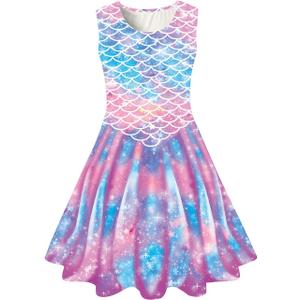 Funnycokid Girls Dress Summer Sleeveless Sundress Birthday Outfit Twirly Mermaid Party Kids 4-15 Years (Purple, L)