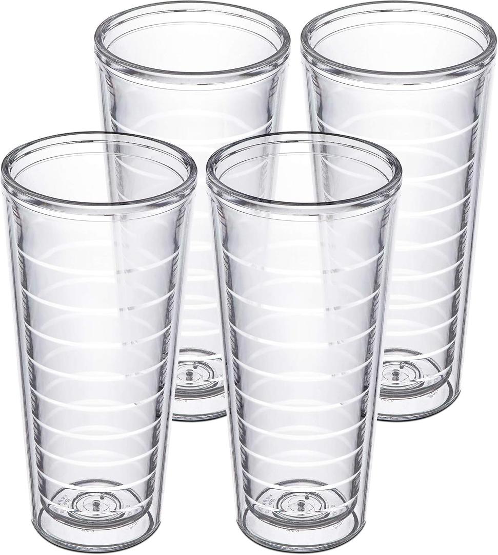 Homestead Choice Insulated Drinking Glasses 22oz 4-pack - Great for Iced Coffee & Hot Drinks, Clear Double Wall Plastic Tumbler Cups, Microwave, Freezer & Top Rack Dishwasher Safe Reusable Cups