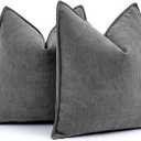 MIULEE Pack of 2 Dark Grey Decorative Pillow Covers 18x18 Inch Soft Chenille Luxurious Couch Throw Pillows Farmhouse Cushion Covers with Elegant Design for Sofa Bedroom Living Room Home Decor (18" x 18" (Pack of 2))