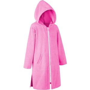 MissShorthair Hooded Towel Robe for Kid, Zipper Beach Cover Up, Swim Changing Robe for Boy, Girls Bath Towelling Poncho Size XL