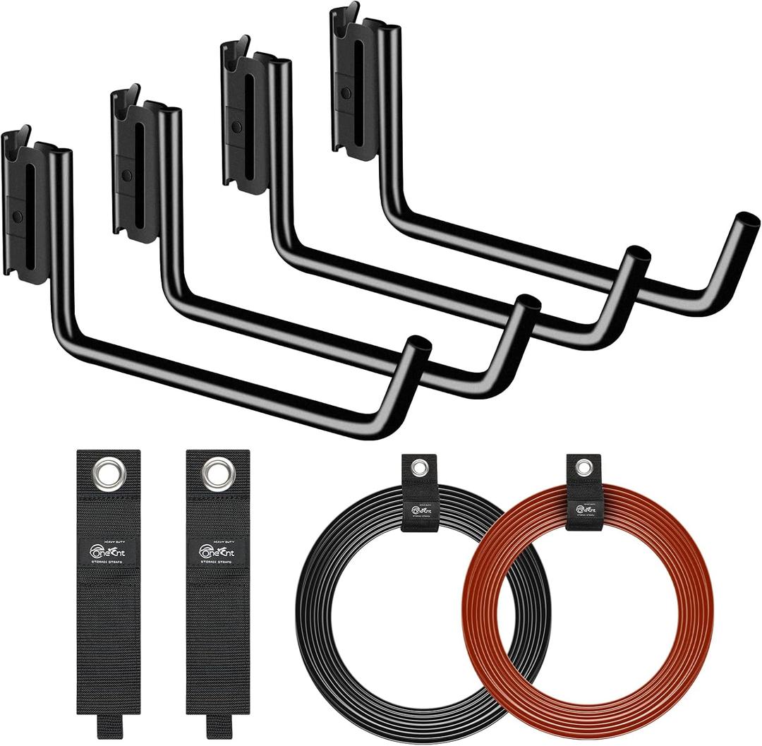 4Pcs E-Track J Hook with Loop Storage Straps | E Track Accessories for Enclosed Trailer for Tie Down Hook for Cables, Garage Storage