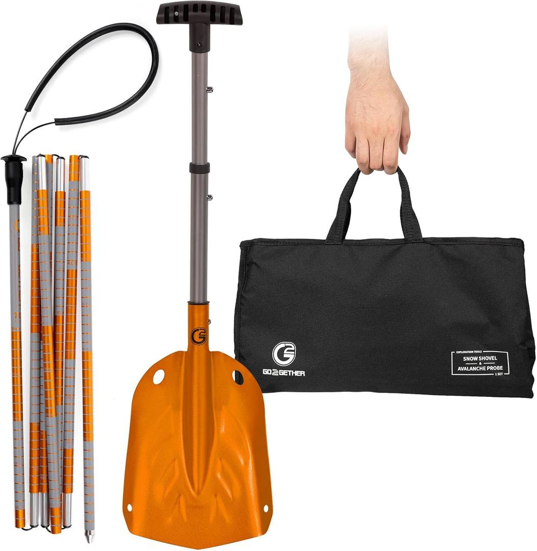 G2 Avalance Kit: Lightweight Aluminum Alloy Snow Shovel with Snow Probe and Storage Bag, Folding Design, Easy to Storage and Carry (Orange) (Gray)