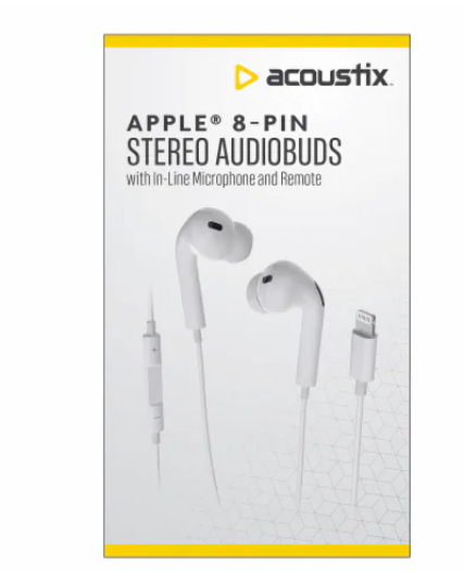 Acoustix Apple 8-pin Stereo Audiobuds With In-Line Microphone And Remote White