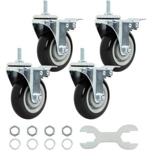 Finnhomy Swivel Caster Wheels 4 Inch Threaded Stem Casters Set of 4 Heavy Duty 3/8"-16 x 1 with Brake Polyurethane Industrial Locking Castors Wheels for Cart/Furniture 2200 Lb Smooth Caster, Black