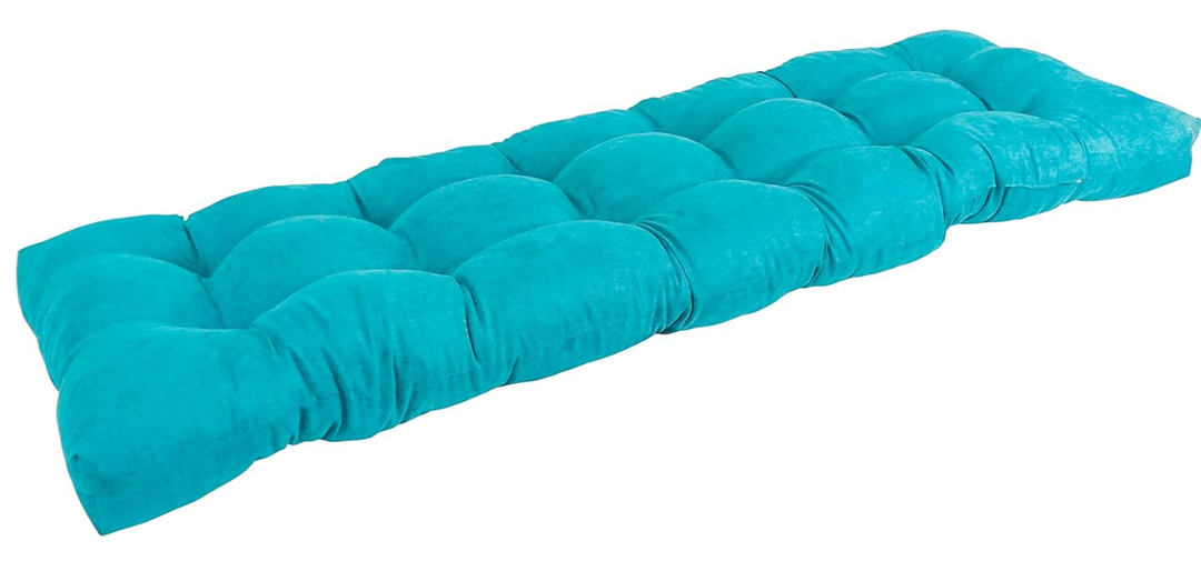 Blazing Needles Microsuede Tufted Bench Cushion, 55" x 19", Aqua Blue