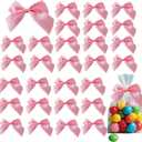 50PCS Pink Satin Ribbon Bows, Pink Bows for Gift Wrapping, Pink Bows Twist Tie Bows with Double-Sided Tape for Treat Bags Wrapping for Baby Shower Wedding Decorations(2.7x2.5 Inch)