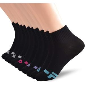 FILA Women's Ankle Quarter Socks(10 Pack), Black, One Size