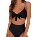 Blooming Jelly Womens High Waisted Bikini Set Tie Knot High Rise Two Piece Swimsuits Bathing Suits 2026 (X-Large, Black)