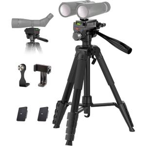 Binocular Tripod, 72 Spotting Scope Tripod Stand with Binocular Adapter and 2 QR Plates, Travel Camera Stand with Phone Holder/Carry Bag, Compatible with Binoculars/Spotting Scope/Camera/Phone
