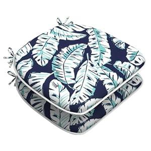 LVTXIII Indoor/Outdoor Chair Cushions Seat Cushions with Ties, Patio Chair Pads D16xW17 Inch for Patio Furniture Garden Home Office Decoration 2 Pack, Big Leaves