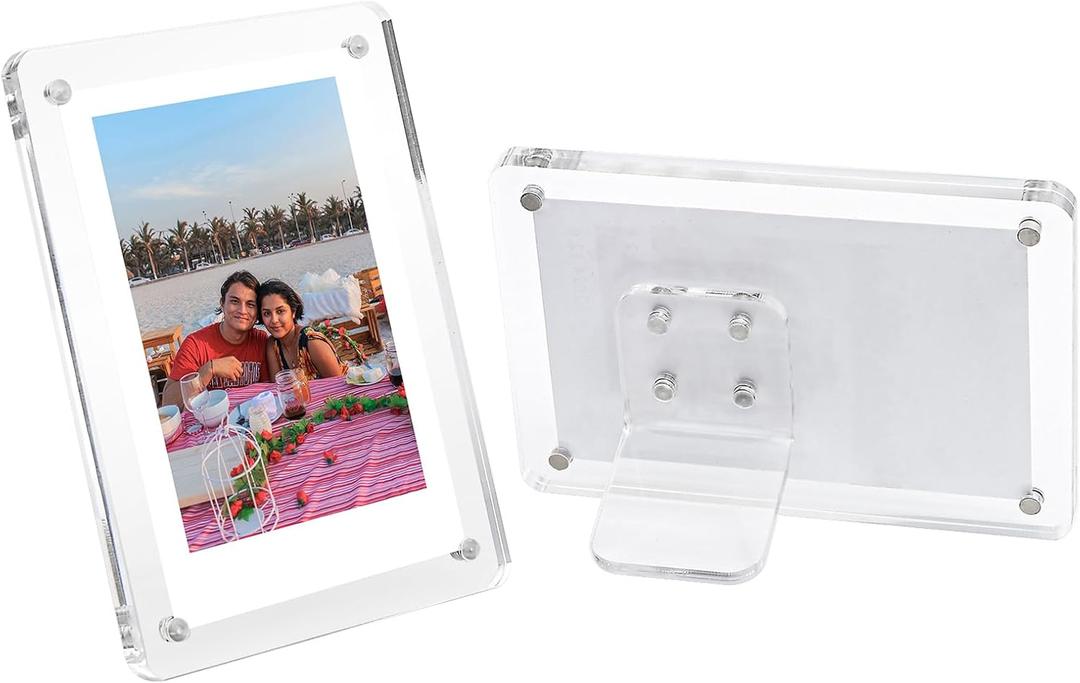 LIANHELILAI 5x7 Picture Frame Clear Acrylic Magnetic Tabletop Photo Frame Frameless with Removable Magnetic Stand for Home/Office Desk/Table Picture/Note Display, 2 Pack (Clear, 5 * 7 in)