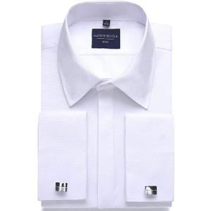 Alimens & Gentle Men's Dress Shirts French Cuff Long Sleeve Regular Fit Formal Metal Cufflinks Shirt (14.5" Neck 32"-33" Sleeve, White)