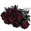 Artflower 10 Pack Artificial Silk Dahlia Bouquet with Long Stem, 16” Wine Red Fake Flower Floral Arrangements Wedding Bridal Bouquet for Halloween Harvest Festival Table Centerpieces Home Decor