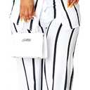 Remelon Women's Casual Two Piece Outfits Striped Long Sleeve Collar Button Down Shirt Blouse High Waist Wide Leg Pants Sets (Medium, White)