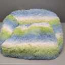 Lesure Cute Cat Bed Indoor - Furry Cat Bed Large, Washable Calming Small Dog Beds for Puppy with Fashion Design, 26x21x9inches, Green Stripe (Medium)