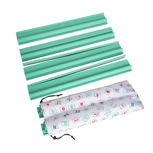 LUMIVIA Mahjong Racks with Pushers, Green Wooden American Mahjong Tile Pushers and Racks Set of 4, with White Printed Mahjong Racks Drawstring Bag, Mahjong Accessories (19.68 Inches)