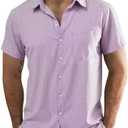 JOGAL Mens Short Sleeve Button Down Shirts Regular Fit Casual Summer Beach Shirt with Pocket M