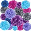 EpiqueOne 20-Piece Tissue Paper Pom Poms Party Decorations Kit - Blue, Teal, Purple, Lavender & Silver | Different Sizes - 6", 8", 10", 12" & 14" | Ideal for Birthdays, Bridal or Baby Showers & More