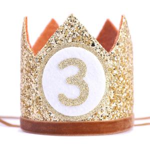 Baby Crown for 3st Birthday - Third Birthday Party Decoration, Glitter Crown Hat