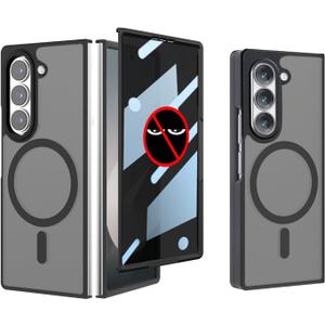 for Samsung Galaxy Z Fold 6 Case, Compatible with Most of Magsafe Accessories, Privacy Screen Protector, Ultra Thin and Slim, Camera Protection, Translucent Clear Back Magnetic 2024, Black