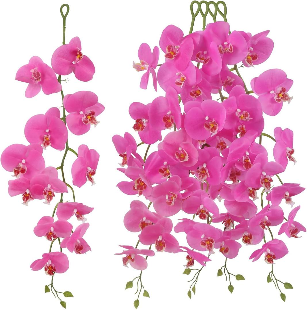Light Purple Orchid Artificial Flowers,4PCS Real Touch Fake Hanging Flowers Faux Phalaenopsis Orchids Plants for Wedding Party Wall Garden Outdoor Home Decor (Light Purple)