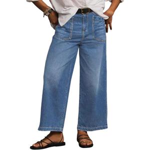 Eytino Plus Size Jeans for Women High Waisted Wide Leg Jeans Trendy Baggy Loose Stretchy Denim Pants with Pockets(5X) (Blue)