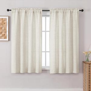 Chyhomenyc Natural Curtains 54 Inch Length for Living Room, Light Filtering Faux Linen Slub Textured Window Curtains, Neutral Soft Airy Privacy Rod Pocket Curtain for Bedroom, 42Wx54L, 2PCS