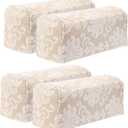 uxcell 4Pcs Stretch Armrest Covers, Polyester Vintage Jacquard Soft Couch Arm Slipcovers Anti-Slip Furniture Protector for Chairs Couch Sofa Recliner, Apricot