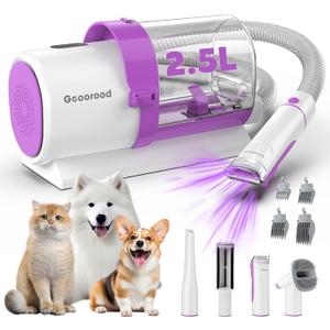 Dog Grooming Vacuum Kit, 2.5L Dust Cup Pet Grooming with Clippers for Dogs Cats Hair Shedding Brush at Home Purple