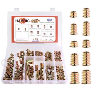 191 PCS Threaded Inserts for Wood, 1/4"-20, 5/16"-18, 3/8"-16 Wood Threaded Inserts Furniture Screws, Threaded Insert Assortment with Hex Wrench