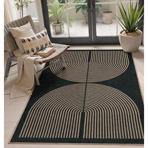 LIVEBOX Rainbow Easy Jute Outdoor Patio Rug, 3x5 Washable Rugs for Entryway Porch, Farmhouse Indoor Outdoor Area Rug, Non Slip Front Door Mat Carpet for Entryway Guestroom Decor (3'x5', Black)