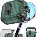 Pohgelan Compatible with AirPods 4th Case,Magnetic Automatic Lock with Phone Stand & Cleaning Kit,Compatible with Magsafe,Carbon Fiber Texture Cover Green