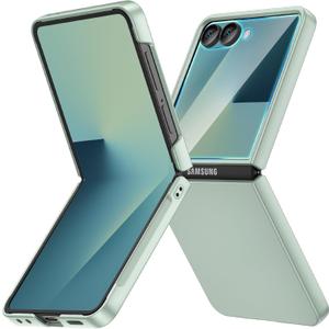 Ruky for Galaxy Z Flip 7 Case, Built-in Back Screen Protector, Hard PC Ultra Slim Anti-Scratches Shockproof Wireless Charging Phone Cover for Samsung Z Flip 7, Mint Green