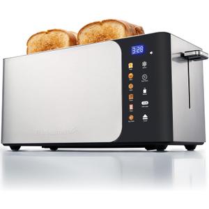 Elite Gourmet ECT5924D SmartToast Digital Long Slot 4 Slice Toaster, 1.5 Wide Slots for Thick Breads & Bagel Function, LED Touch Screen, Countdown Timer, 6 Shades, Stainless Steel