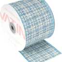 VATIN Light Blue Blended Wired Ribbon, 3-1/2-Inch x 10 Yards, for Tree Skirts, Mantel Decor, Gift Wrapping, Holiday Party Decoration