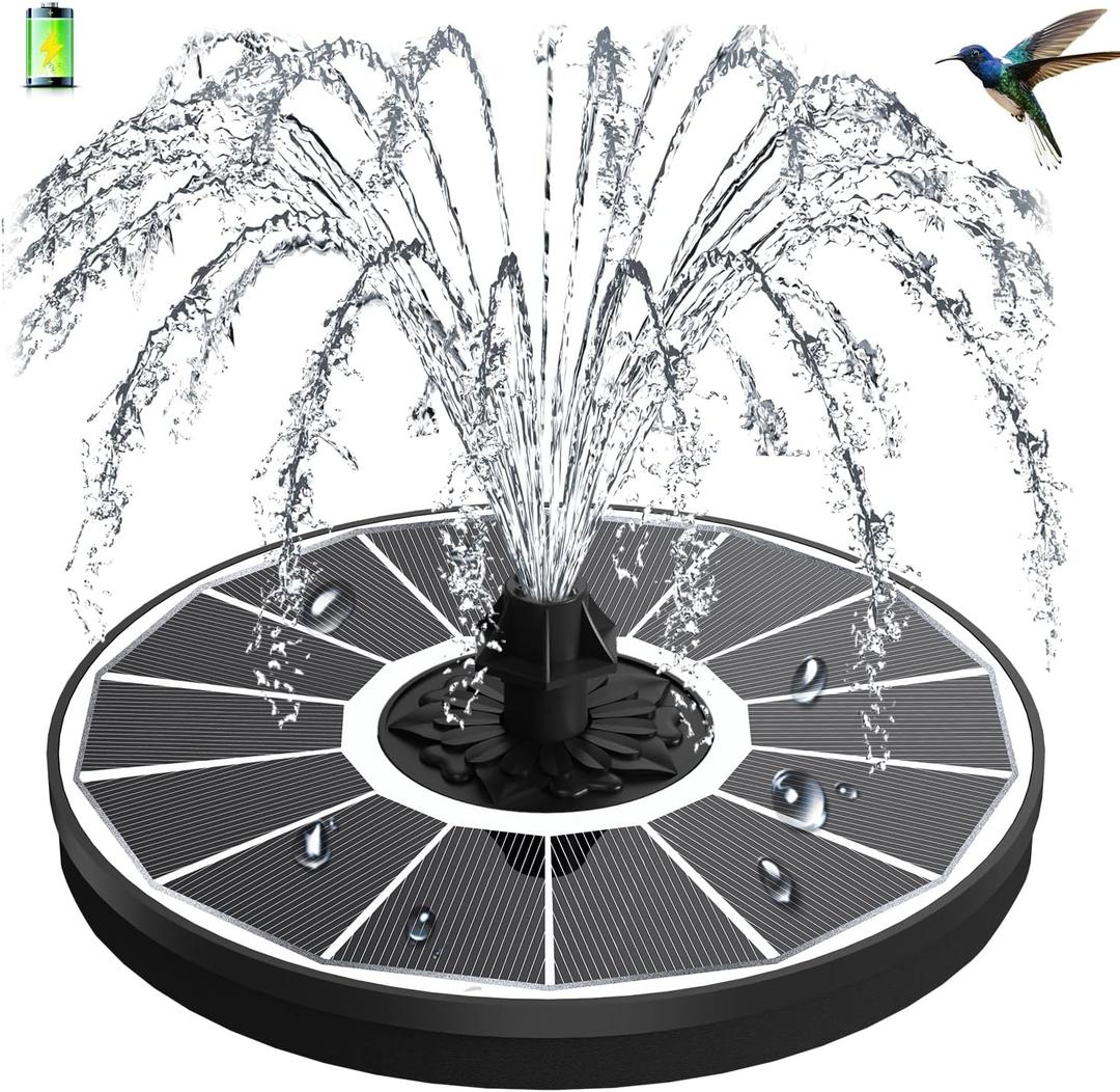 3.5W Solar Fountain with 2000mAh Battery - Work On Cloudy Days - Upgrade Glass Panel Solar Bird Bath Fountain, Hummingbird Water Feature Pump with 7 Nozzles, 4 Fixed Pipes for Garden, Pool (White)