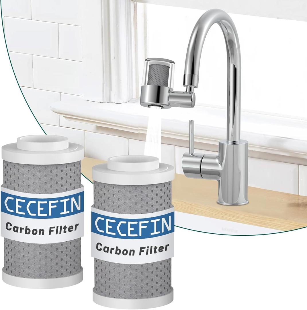CECEFIN Swivel WaterFilter for SinkFaucet  Faucet Mount Water Filtration System, Carbon Purifier Reduces 99% Chlorine, Last 528 Gallons Tap Water, Fits Most Pull Out Kitchen/Bathroom/RV Faucets