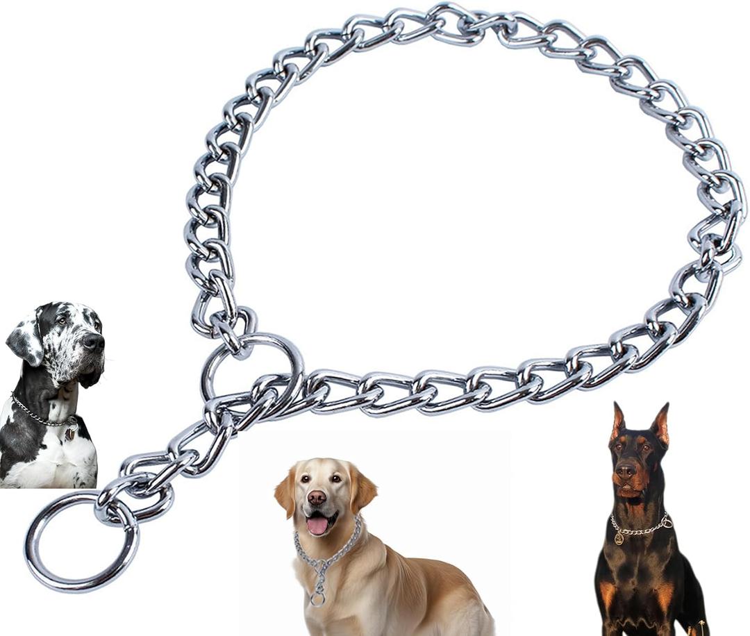 Chain Collar for Dogs, Metal Slip Link Heavy Duty Big Dog Collar Training Puppy Collars for Small Medium Large Big XL Dogs, Silver L (L(Max 20inch)D3.5mm)