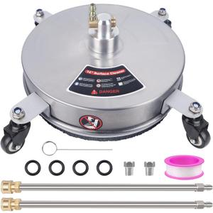 Biswing 14" Pressure Washer Surface Cleaner with 4 Wheels, Stainless Steel Power Washer Accessory for Driveways Sidewalks Patios Cleaning, 1/4" Quick Connector, 2 Extension Wand Attachments, 4000 PSI