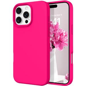DOMAVER Case for iPhone 16 Pro 6.3'' Case Smooth Liquid Silicone Soft Gel Rubber Microfiber Lining Cushion Cover Shockproof Protective Phone Cases Compatible with iPhone 16 Pro  Hot Pink