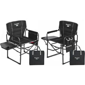 SUNNYFEEL Oversized Camping Directors Chair 2 Pack, Portable Folding Lawn Chairs for Adults Heavy Duty with Side Table,Pocket for Beach, Fishing,Picnic,Concert Outdoor, Foldable Camp Chairs (2 PCS, Black Padded)