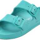 VICT POPU Womens Sandals Adjustable Double Buckle Strap Waterproof EVA Flat Slides (11, Lake Blue)