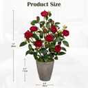 Hollyone Artificial Flower Plants Camellia Red Roses Faux Potted Plant with Cement Pot Fake Silk Flower Rose Camellias Flower Arrangement Office Home Decor Bathroom Shelf Desk Decoration 15 Inch