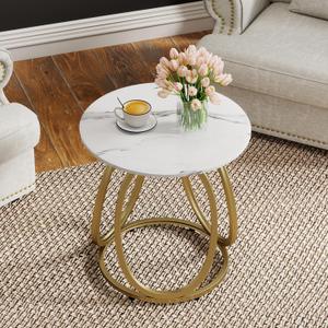 O&K FURNITURE Gold Side Table for Living Room, Round End Table with Metal Frame, Contemporary Nightstand, Bedroom & Home Office, 1PC, 23.62 inches x 23.62 inches x 25 inches