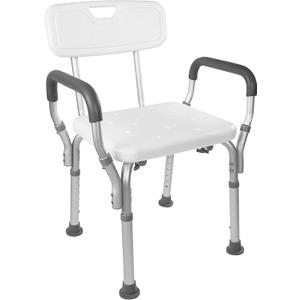 Vaunn Medical Deluxe Spa Shower Chair with Arms and Back, Bath Seat for Seniors, 350 lbs Max Weight, White With Light Gray Arms