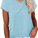 Cicy Bell Women's Short Sleeve Shirts Crewneck Loose Casual Summer Basic Tees Tops (Blue, L)