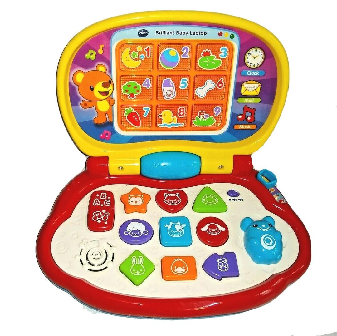 Fisher-Price Baby & Toddler Toy Laugh & Learn Lets Connect Laptop Pretend Computer with Smart Stages for Infants Ages 6+ Months and VTech Brilliant Baby Laptop, Red