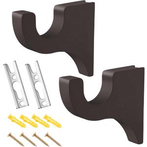 Briwooody 2 Pack Wooden Curtain Rod Brackets Curtain Rod Holder Wood Brackets Classics 3 1/2" Return Bracket for 2" Pole (Brown)