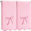 Fanfanwin 2 Pcs Pink Bow Scalloped Hand Towels for Bathroom 26 x 13 Inch Soft Embroidery Cute Coquette Bath Towels Fingertip 100% Cotton Soft Absorbent Boho Bath Decor for Kitchen Bathroom