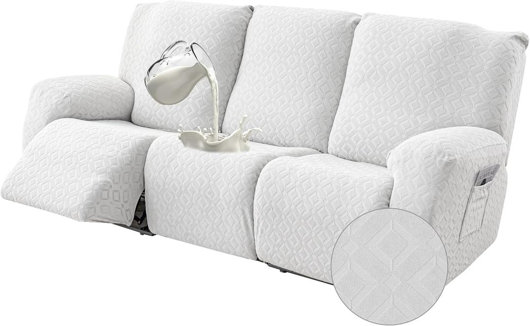 Gennia Waterproof Recliner Sofa Cover,Stretch Reclining Couch Covers with Pockets,Washable Lazy Boy Recliner Slipcovers,Leakproof Sofa Protector for Kids, Pets, Dog and Cat (1 Seat, Ivory-White)
